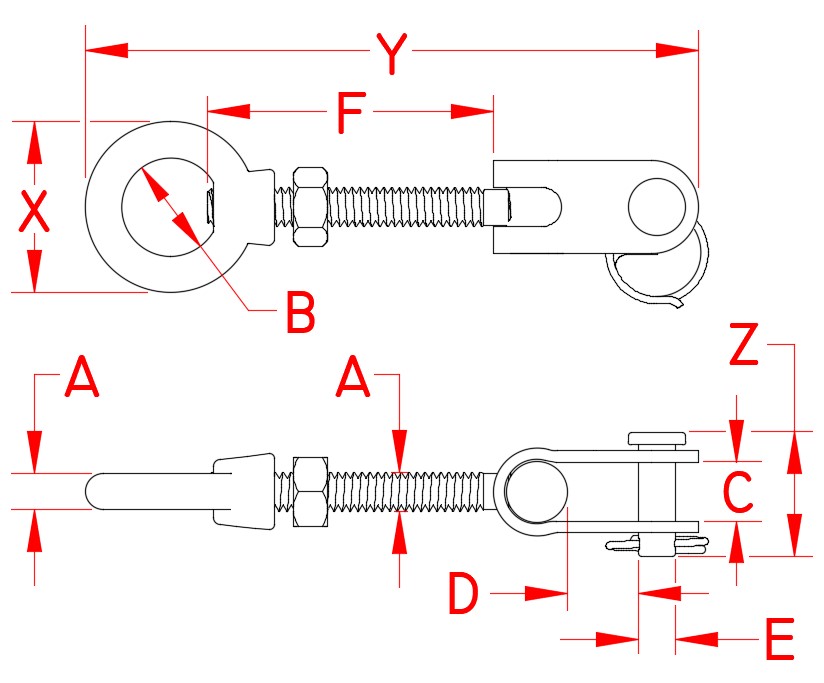 Stainless Steel Toggle Eye, S0320-T, Line Drawing